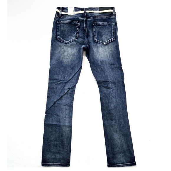 Rue21 Premium Men Skinny Jeans Distressed Patched Paint Splatter Blue 32x32 - Picture 2 of 8